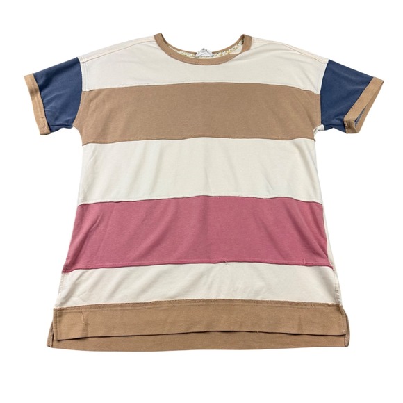 Umgee Tops - Umgee Striped Colorblock T-Shirt Womens Large Multicolor Good Heart Patch K8687